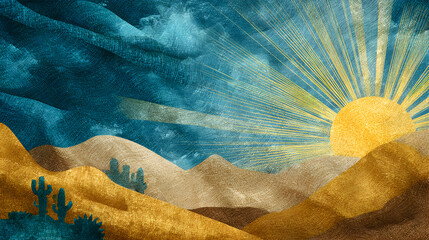 Desert sunrise with cacti