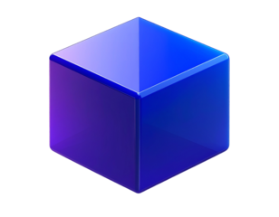 A vibrant, isometric cube rendered with gradient blue and purple hues