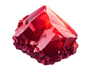 Vivid, faceted red gemstone sits atop a textured, crimson base