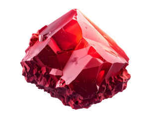 Vivid, faceted red gemstone sits atop a textured, crimson base