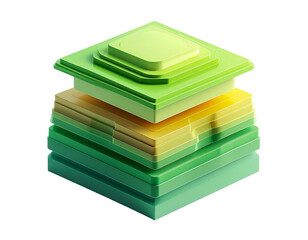 Isometric layered object in greens and yellows
