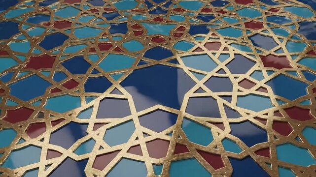 Intricate gold and colored tile pattern with geometric design