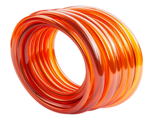 A vibrant, swirling ring of orange-red, glossy, tubular forms