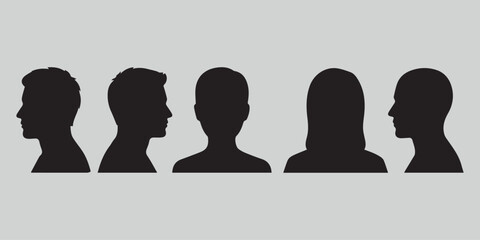 Diverse Human Head Silhouettes | Male & Female Profile Icons, People Busts & Minimalist Identity Collection