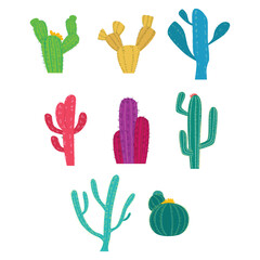 Colorful Hand Drawn Cactus Illustration Set