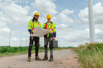 Two men in safety gear are looking at a piece of paper