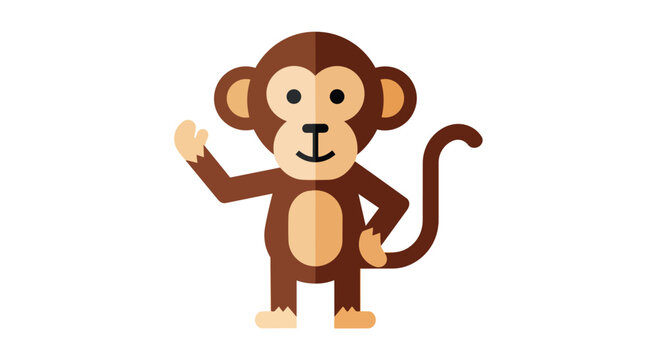 Playful cartoon monkey waving hand with bright friendly expression and engaging posture suitable for children's books or educational materials