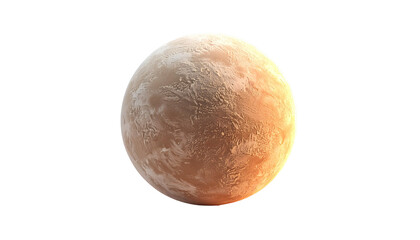 An isolated sphere showing a planet with subtle surface detail, warm light