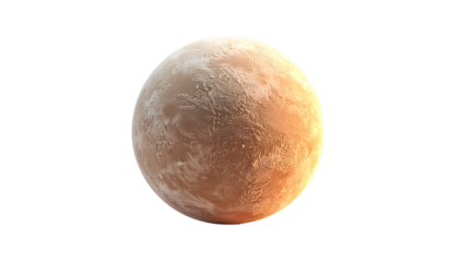An isolated sphere showing a planet with subtle surface detail, warm light