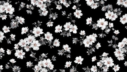 Beautiful pattern of cherry blossom branches in black and white