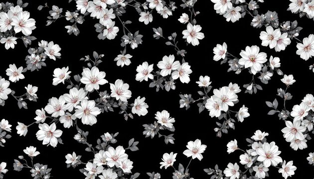 Beautiful pattern of cherry blossom branches in black and white