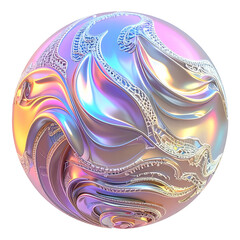 Iridescent sphere with flowing folds and intricate, delicate lace details