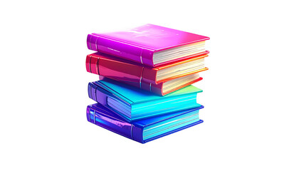 Vibrant, stylized stack of colorful books against a black backdrop