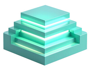 A glowing turquoise tiered structure rising on a stark black background