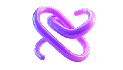 Glossy, interconnected, lavender and blue, looping form against black