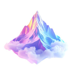 Pastel mountain peak with soft clouds, vibrant colors against black background