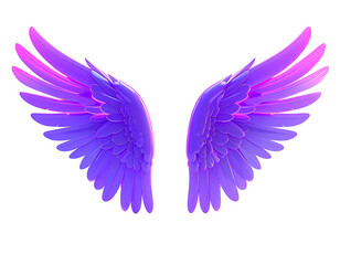 Rendered, stylized wings in violet and pink hues, against black
