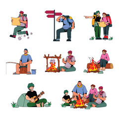 Camping Adventure Outdoor Activity Illustration Set