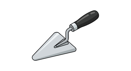 Illustration of a Trowel with a black handle and metallic blade used for detailed bricklaying or plastering work in construction scenes or DIY