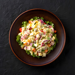 top view tasty mayonnaise salad inside