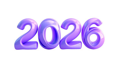 3D-rendered, glossy, purple "2026" digits against a black backdrop