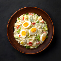 top view tasty mayonnaise salad inside