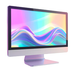Angled computer display showing a fluid, colorful, abstract digital design