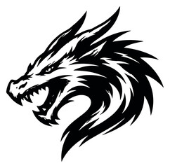 Obraz premium Fierce line art illustration of a dragon head depicting power and aggression for fantasy and logo designs