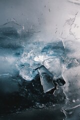 Glacial Ice Texture with Cracks and Shards Captured in Close-Up