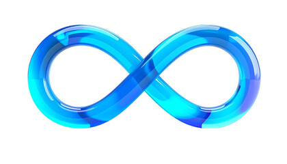 Blue glass infinity symbol, reflections, on black background