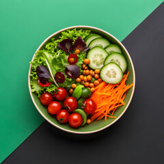 top view of homemade delicious salad with many