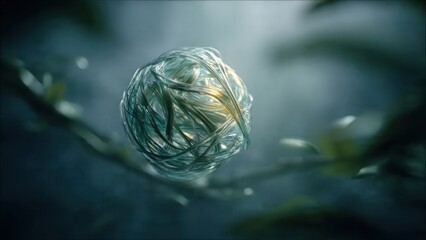 Abstract sphere of intertwined fiber optics