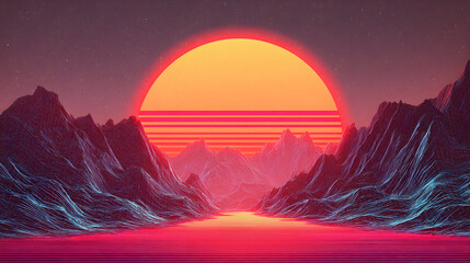 Vibrant sunset over mountain range