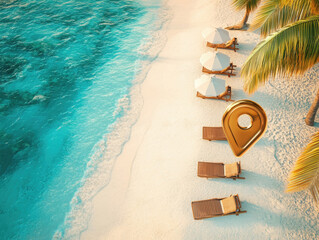 Relaxing loungers and beach umbrellas on a serene shoreline