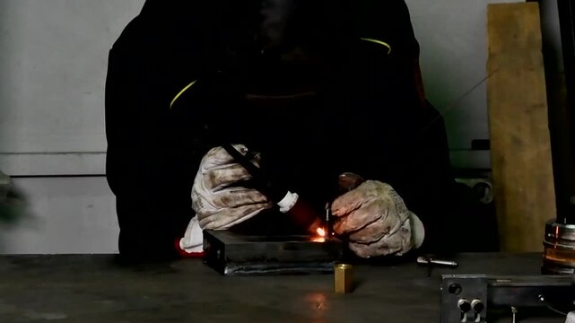 Micro welding of metal parts. Welder at work, pulse micro-welding.