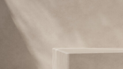 Neutral beige 3D scene with a clean podium corner and gentle natural light, designed for cosmetic marketing, skincare visuals, product presentations, packaging concepts