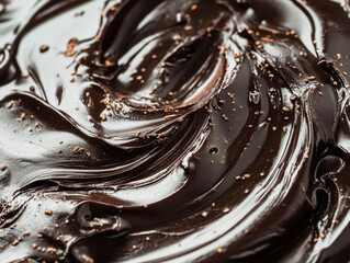 Silky chocolate spread glistens under soft light, showcasing its rich texture. This decadent treat can be used on toast, desserts, or enjoyed straight from the jar.