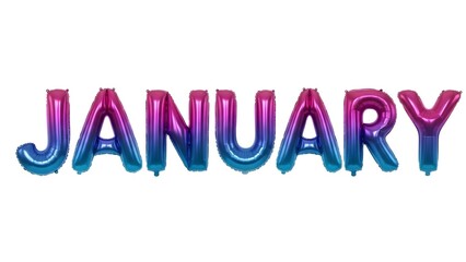Colorful balloons spelling out January pink blue purple