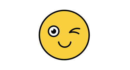 Fototapeta premium Playful Winking Emoji with a Bright Yellow Face Expressing Cheeky Charm and Friendly Flirtation in a Simple Cartoon Style