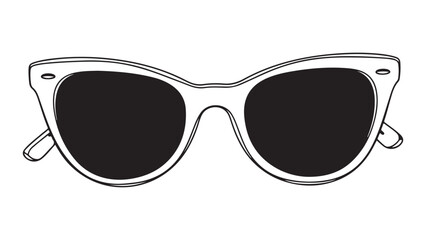 Stylish Cat Eye Sunglasses Outline Drawing with Black Lenses on White