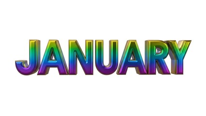 Rainbow-colored 3D text spelling out January 3D text