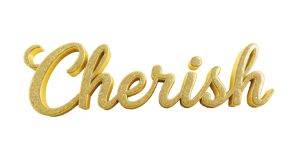 Cherish gold sparkling 3d lettering text