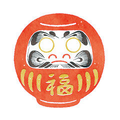 願掛け前の白目だるまイラスト｜目標・成功祈願・日本の縁起物素材