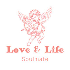 Obraz premium Cupid Angel with Bow and Arrow Valentine Vector Illustration Logo