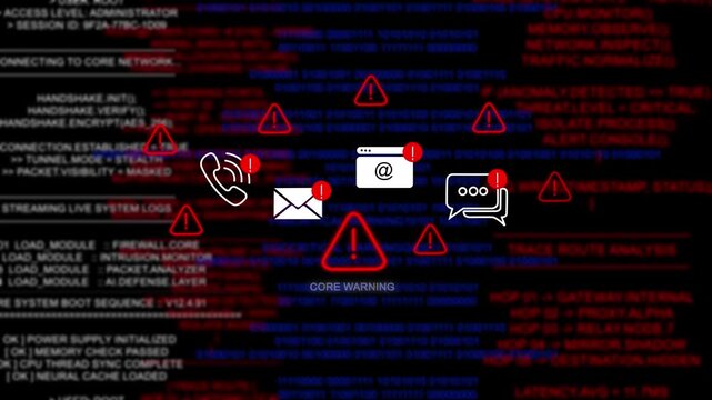 Digital core overheat alert icon with binary code background. The attention grabbing icon highlights the importance of digital safety in today's interconnected