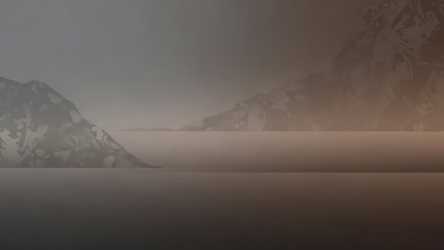 A blurry mountain landscape with foggy atmosphere and mysterious terrain