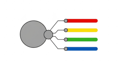 Simple diagram of a gray circle with colored tabs isolated on transparent background