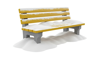 Yellow park bench covered in snow