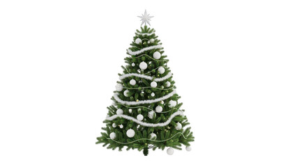 Fototapeta premium Decorated christmas tree with snow and ornaments isolated on transparent background