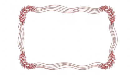 Elegant decorative red floral border frame with intricate wave and vine designs isolated on transparent background